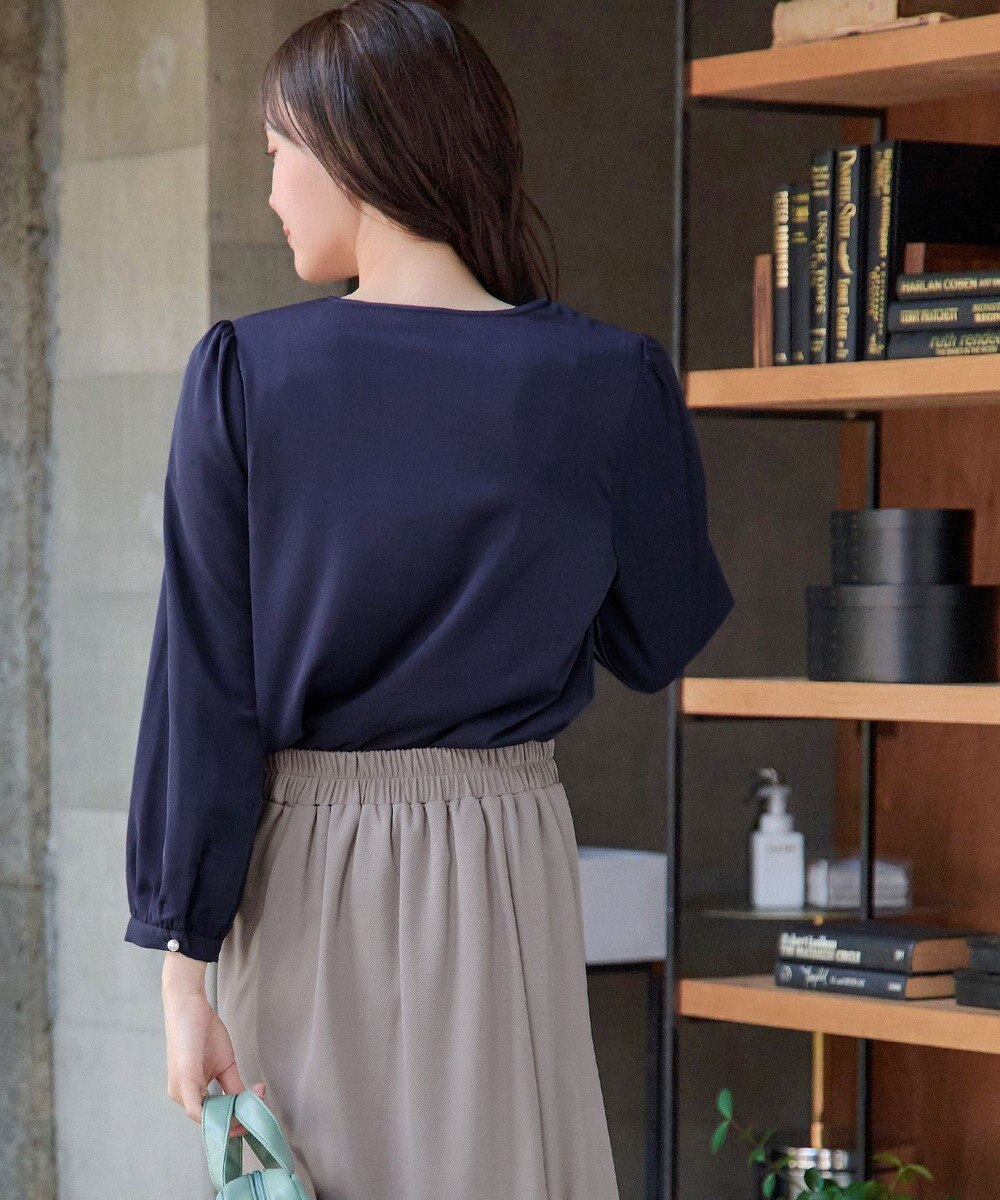 Tiaclasse 【スマート裏起毛・洗える】パールボタンブラウス 