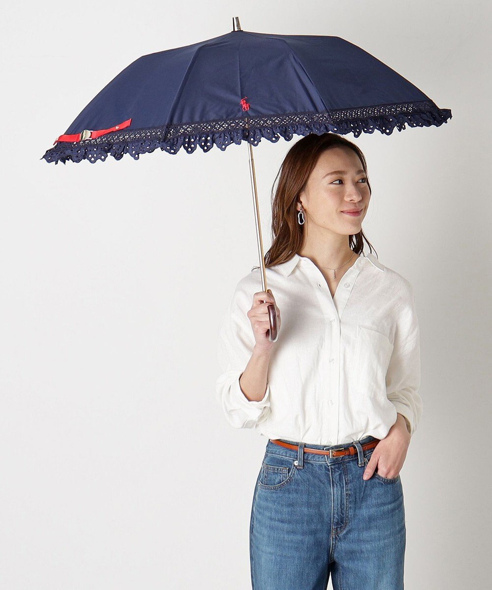 MOONBAT 【遮光/晴雨兼用日傘】POLO RALPH LAUREN（ポロラルフローレン） 折りたたみ日傘 エンブフリル 遮熱 UV 