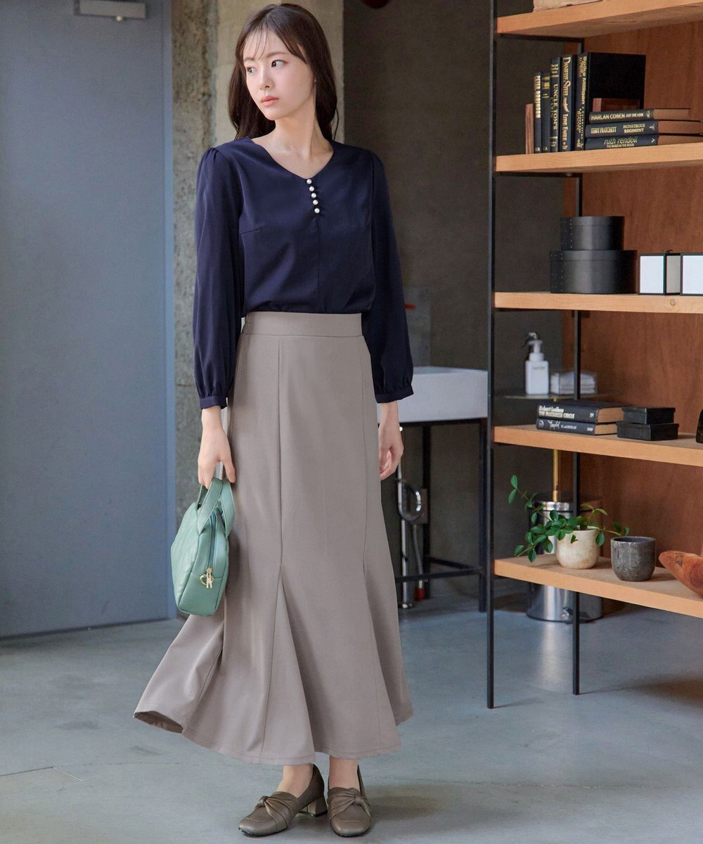 Tiaclasse 【スマート裏起毛・洗える】パールボタンブラウス 