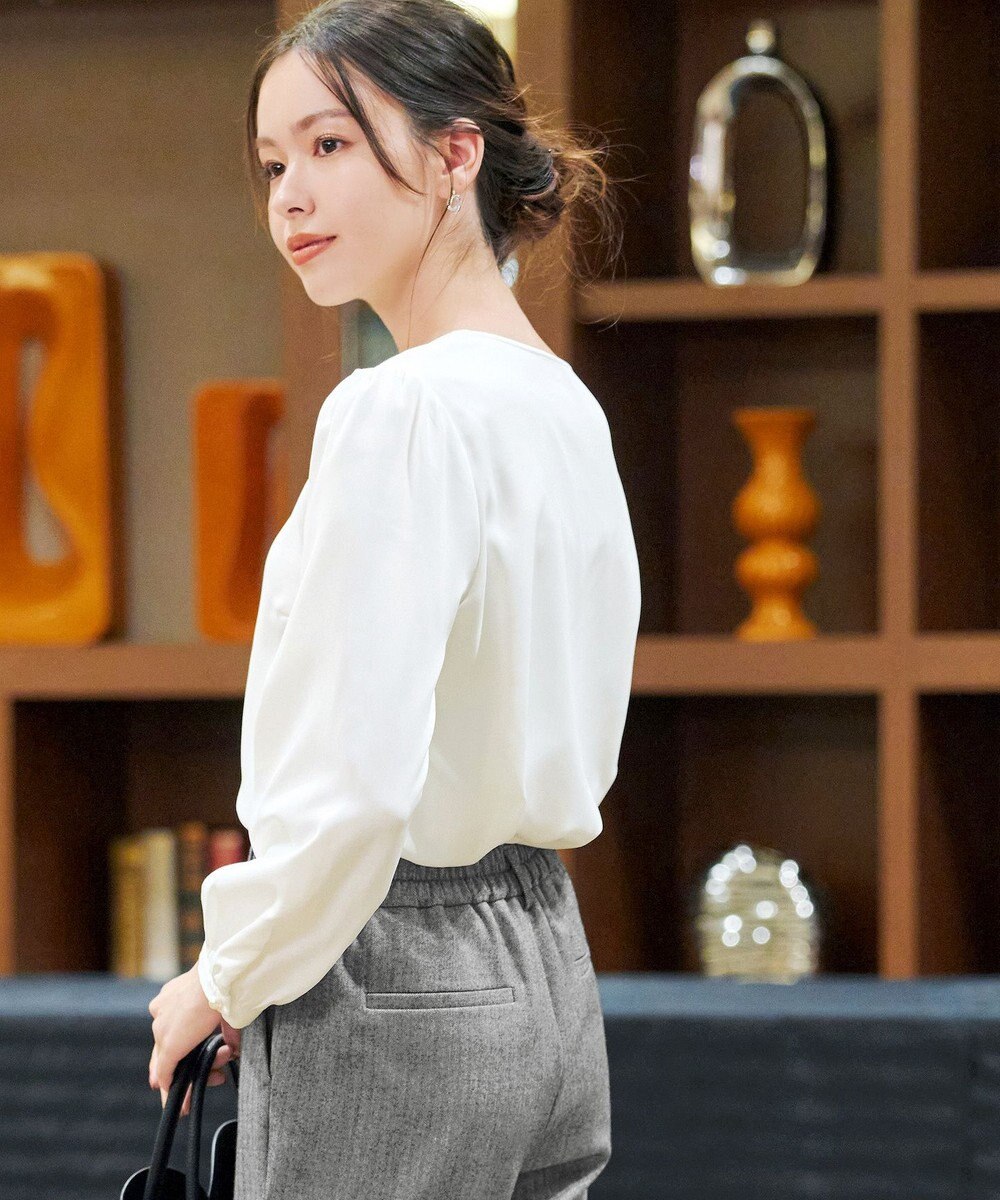 Tiaclasse 【スマート裏起毛・洗える】パールボタンブラウス 