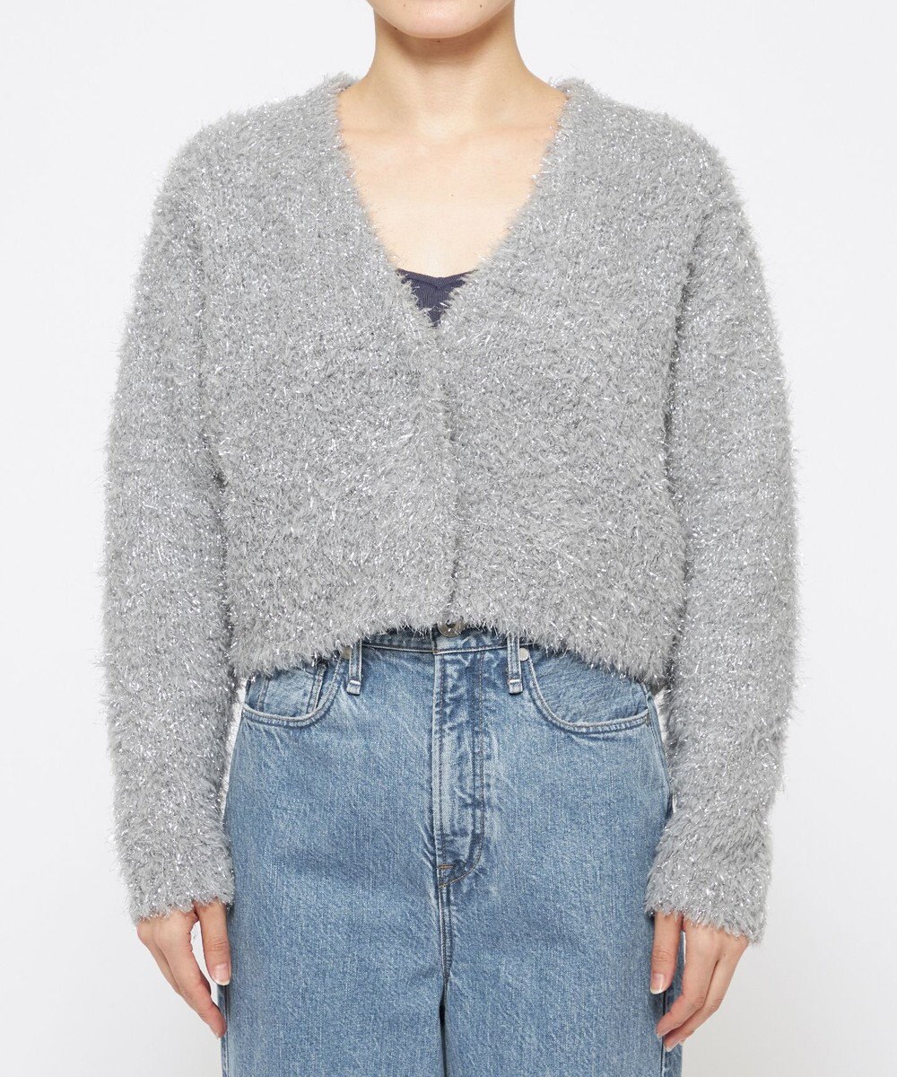 uncrave ヘアリー ラメ ニット ショート カーディガン（uncrave WHITE） 