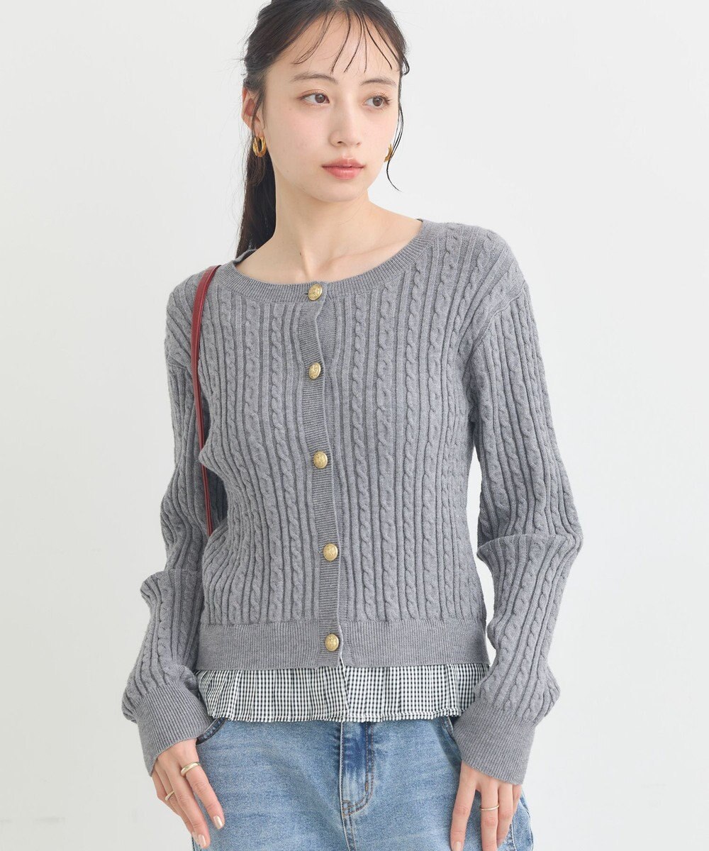 earth music&ecology 【予約】プリーツレイヤーケーブルニットカーディガン 