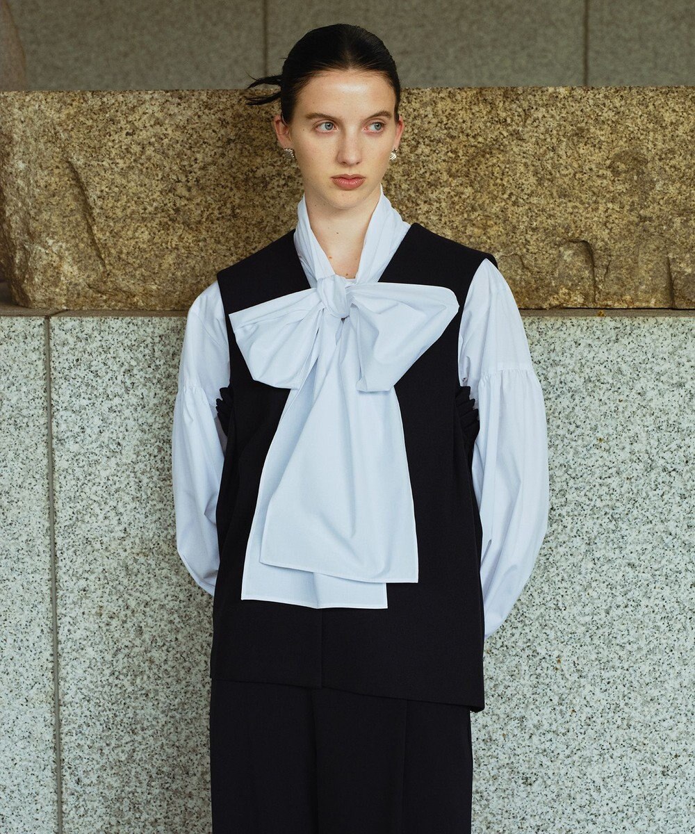 #Newans 【シワになりにくい/洗濯機可能/袖ゴム】ビッグリボンブラウス 