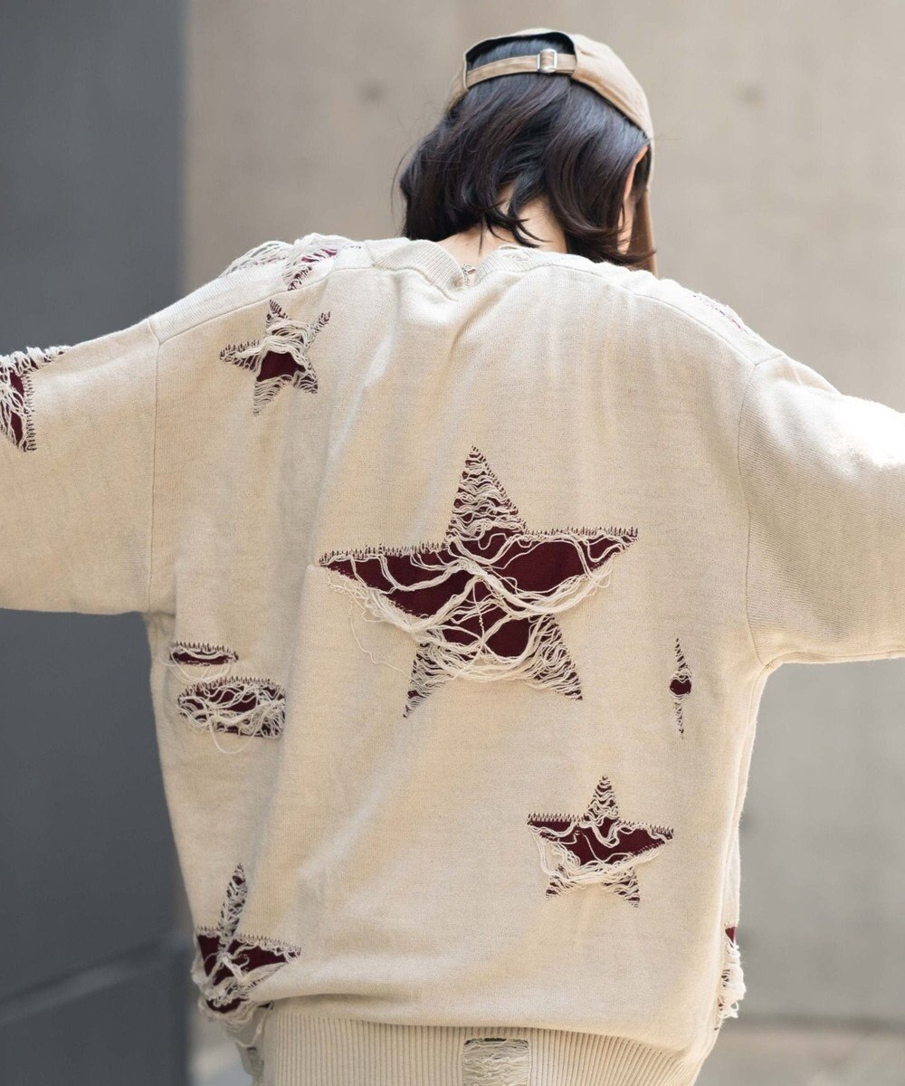 WEGO 【ユニセックス着用ITEM】ダメージジャガードカーディガン 