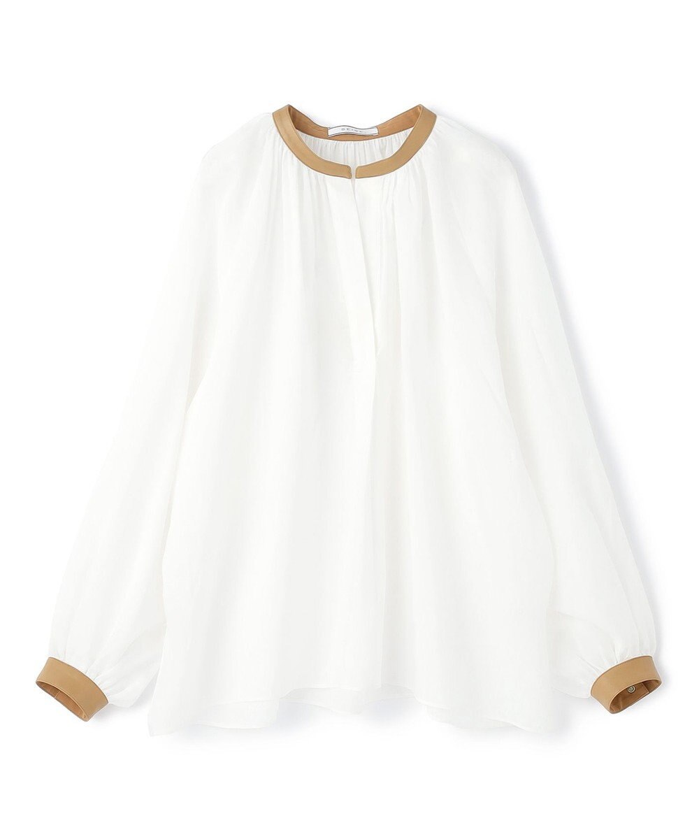 BEIGE， PAULINE / リネンヴィスコースフェイクレザー配色ブラウス 