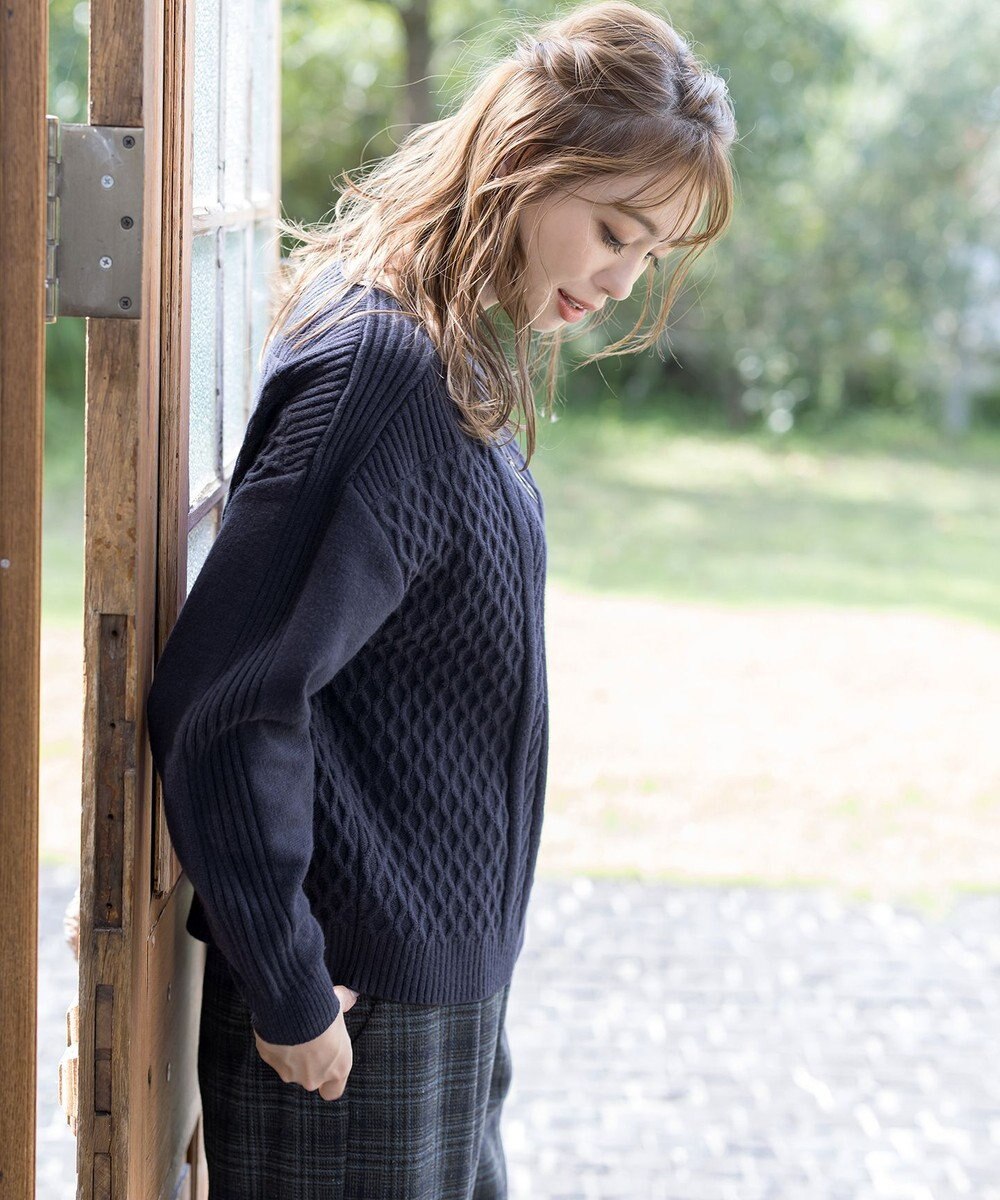 Tiaclasse 【洗える】ケーブル編みドルマンニットトップス 