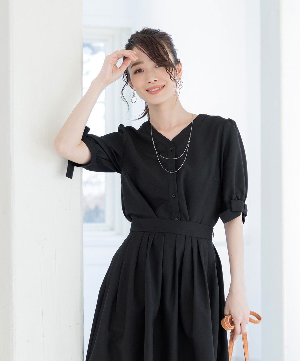 Tiaclasse L 【洗える】麻調リボン袖ブラウス 