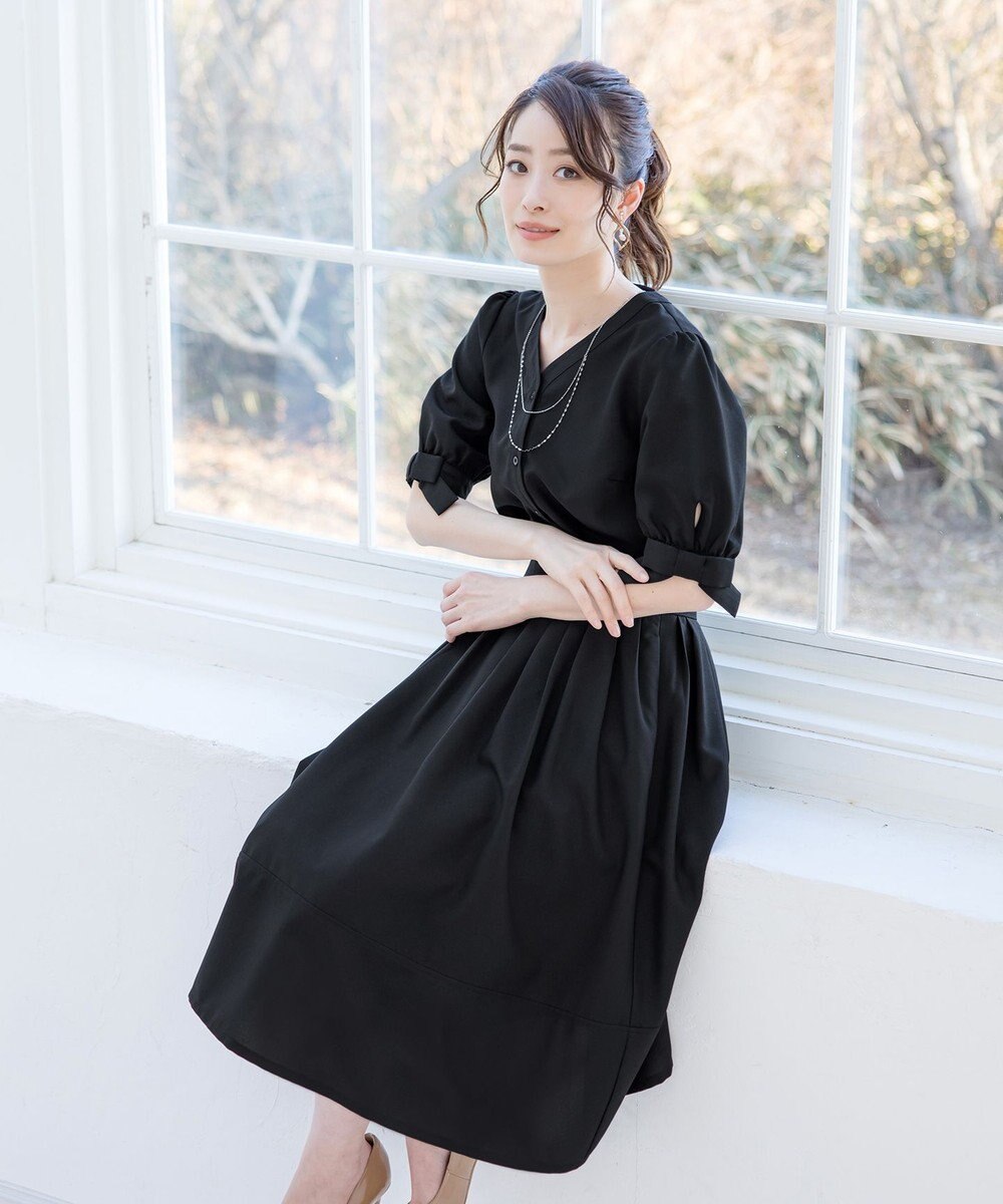 Tiaclasse L 【洗える】麻調リボン袖ブラウス 