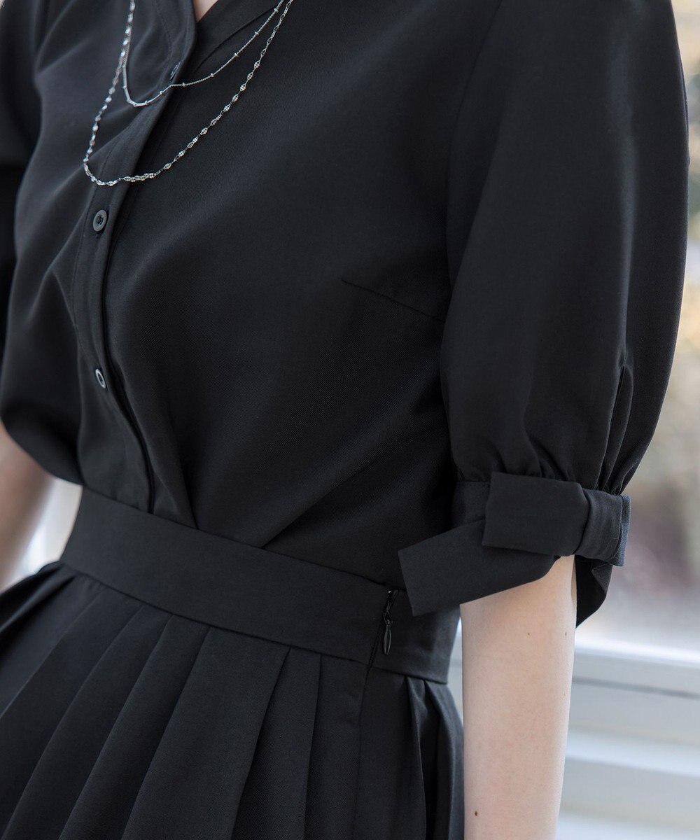 Tiaclasse L 【洗える】麻調リボン袖ブラウス 