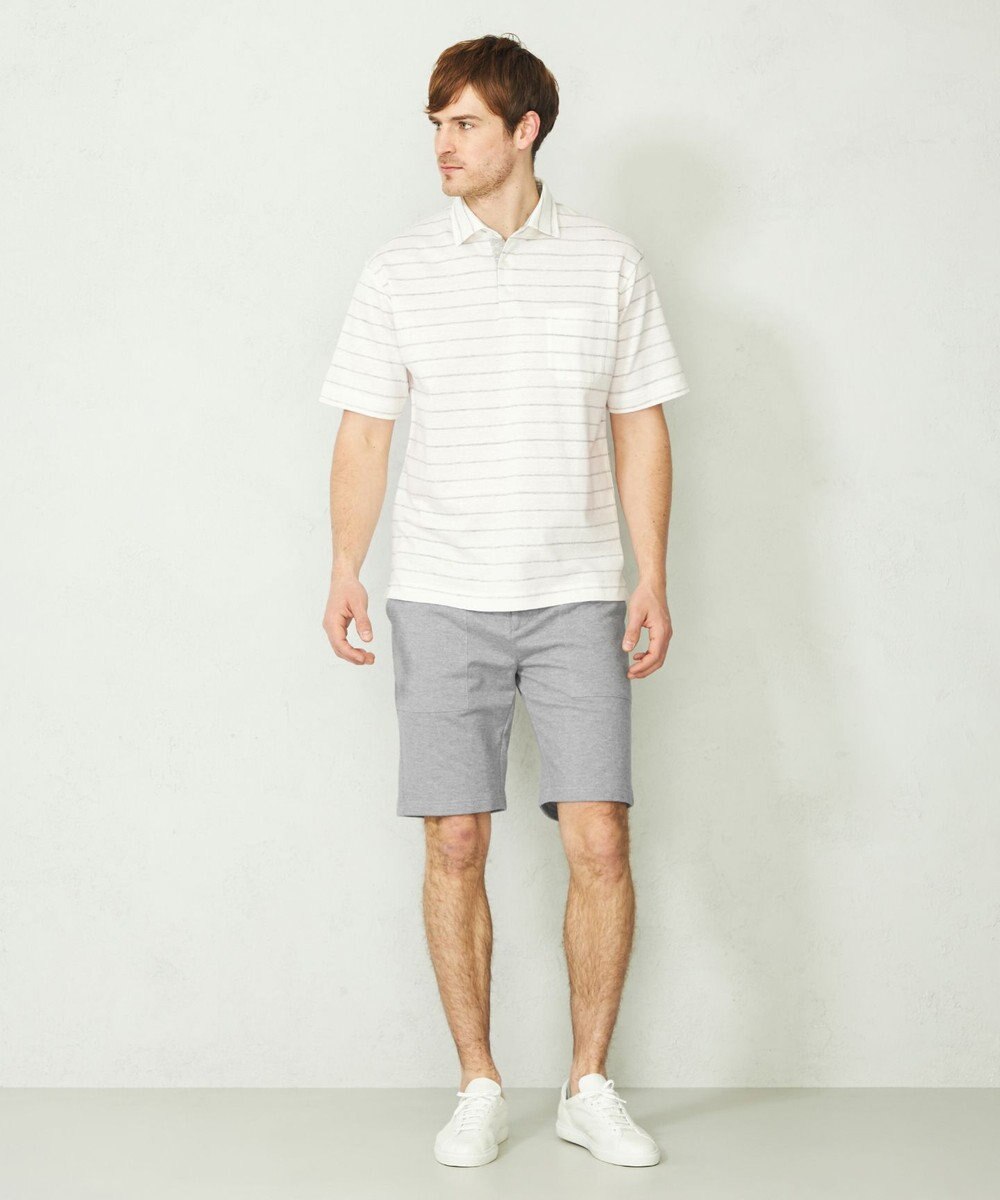 JOSEPH ABBOUD MOUNTAIN 【SPACE／UNISEX】クイックドライ リネンハニカムボーダーポロシャツ 