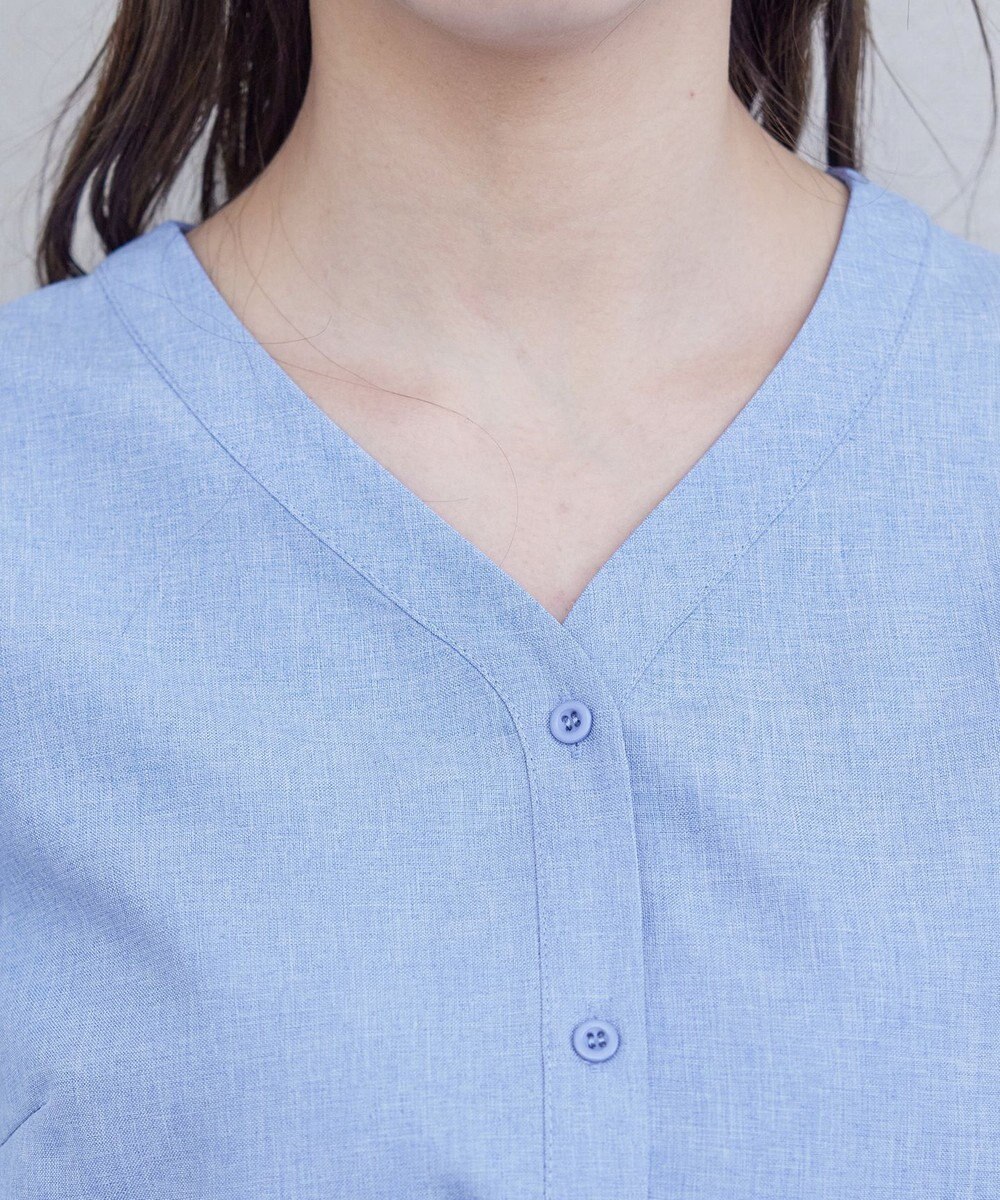 Tiaclasse L 【洗える】麻調リボン袖ブラウス 