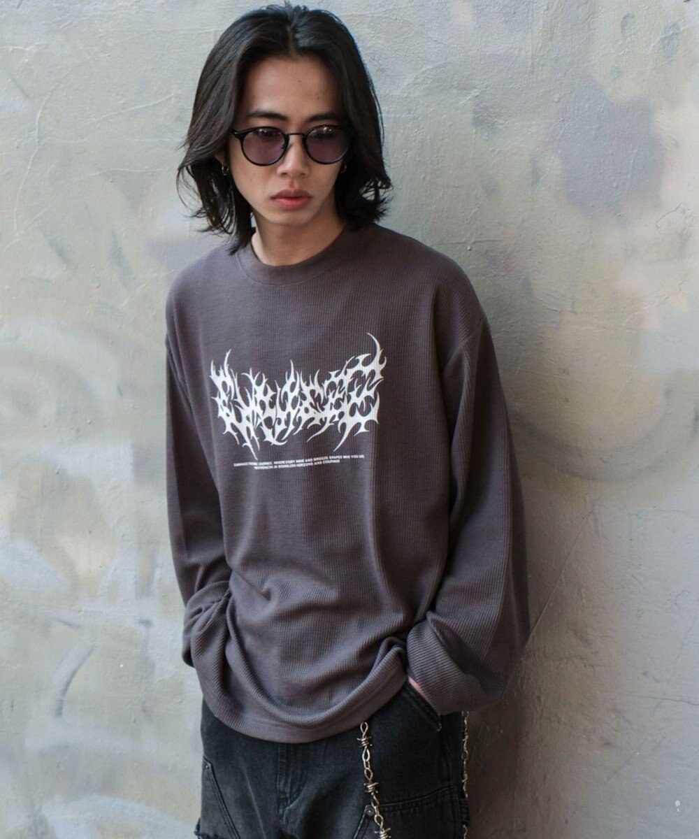 WEGO ワッフルグラフィックT（LS） 
