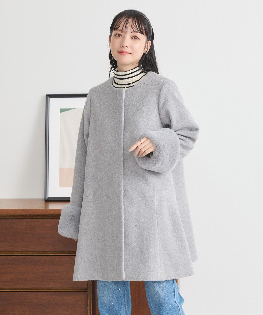 earth music&ecology ファーカフスノーカラーコート 