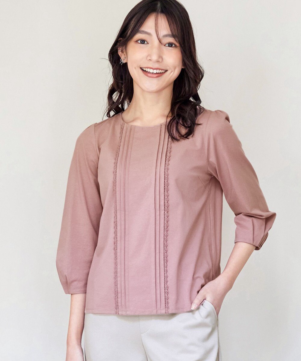 Tiaclasse 【洗える】ピンタックレースカットソーTブラウス 