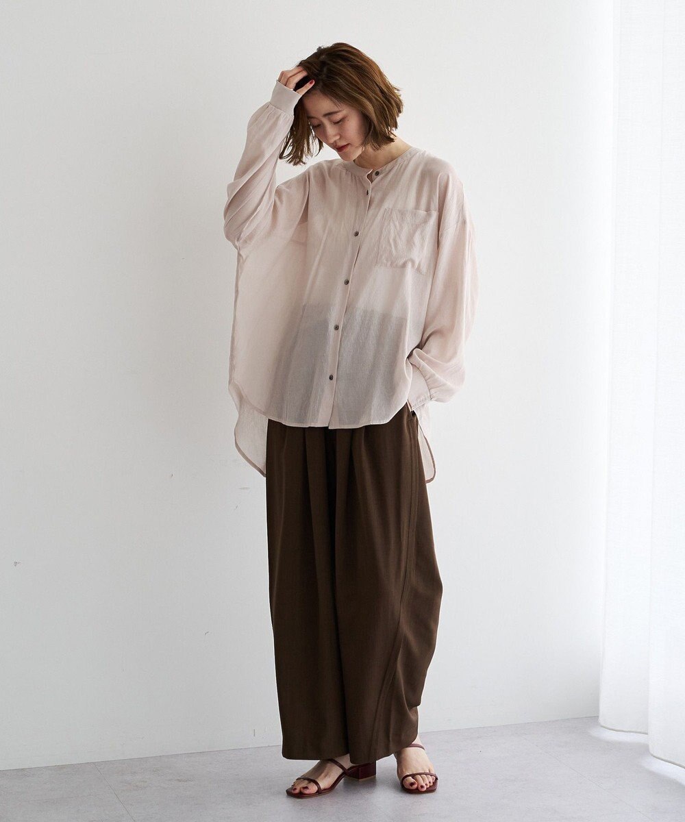 YECCA VECCA ドライタッチシアーバンドカラーシャツ 