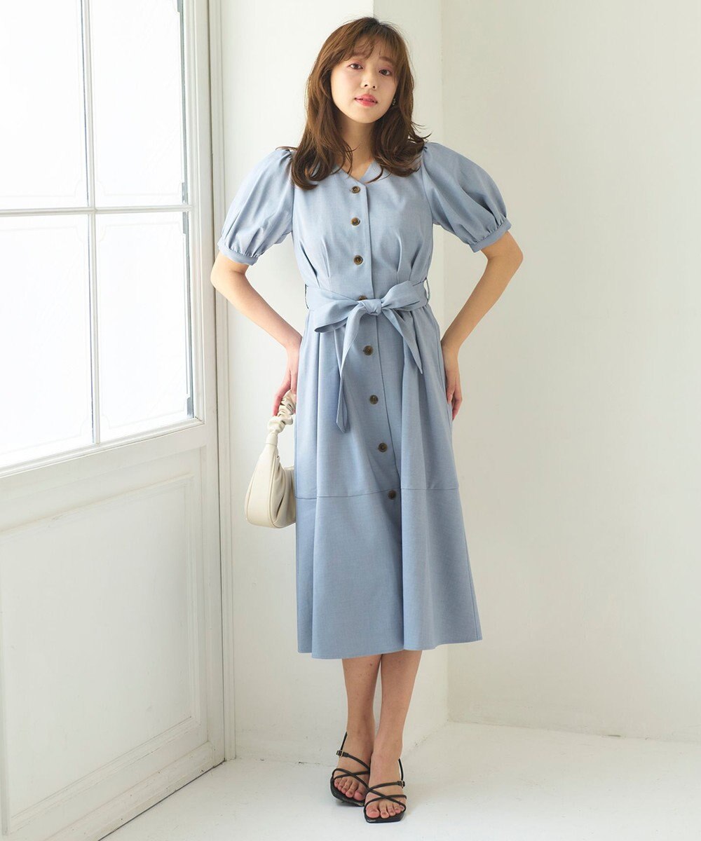 Feroux 【洗える】パフスリーブシャツ ワンピース 