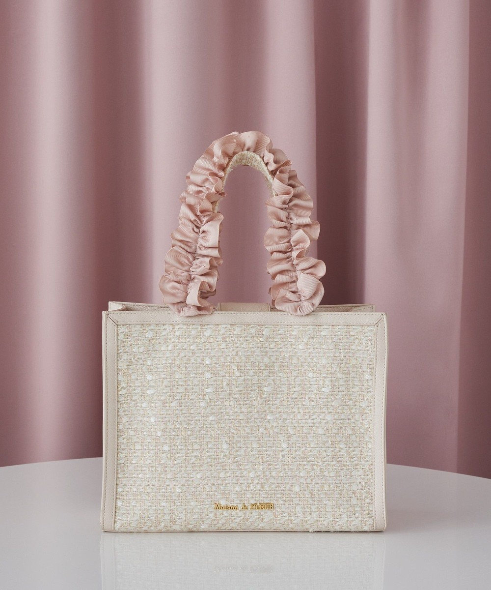 Maison de FLEUR LINTONツイードスクエアフリルトートバッグ 