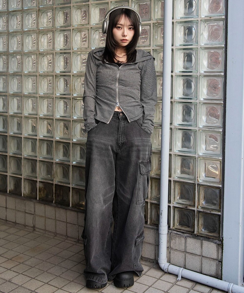 WEGO サイドリボンカットジップパーカー 