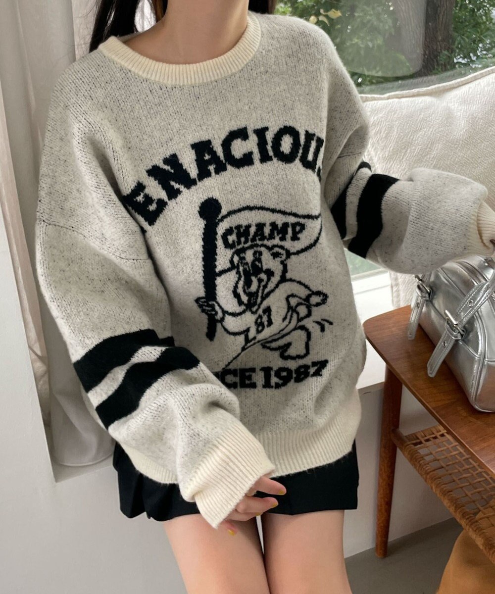 WEGO ファニーグラフィックフラッフィーニットプルオーバー 