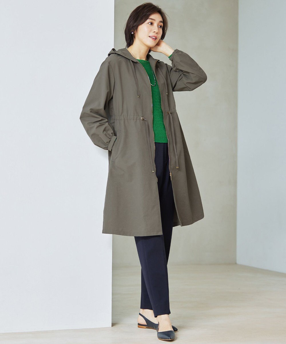 自由区 【撥水加工・UVケア・洗える】ライトグログランフーデッド コート 