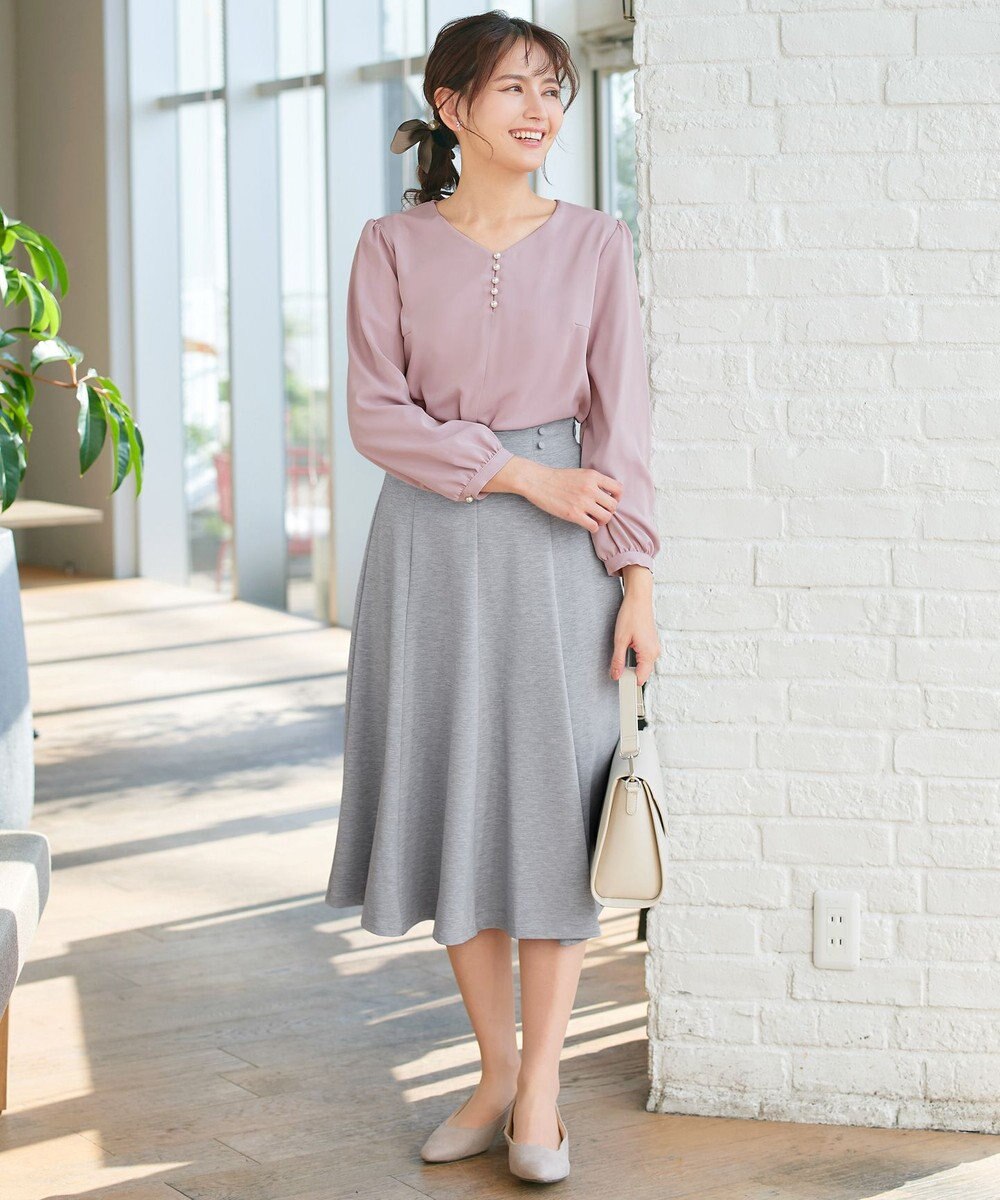 Tiaclasse 【スマート裏起毛・洗える】パールボタンブラウス 