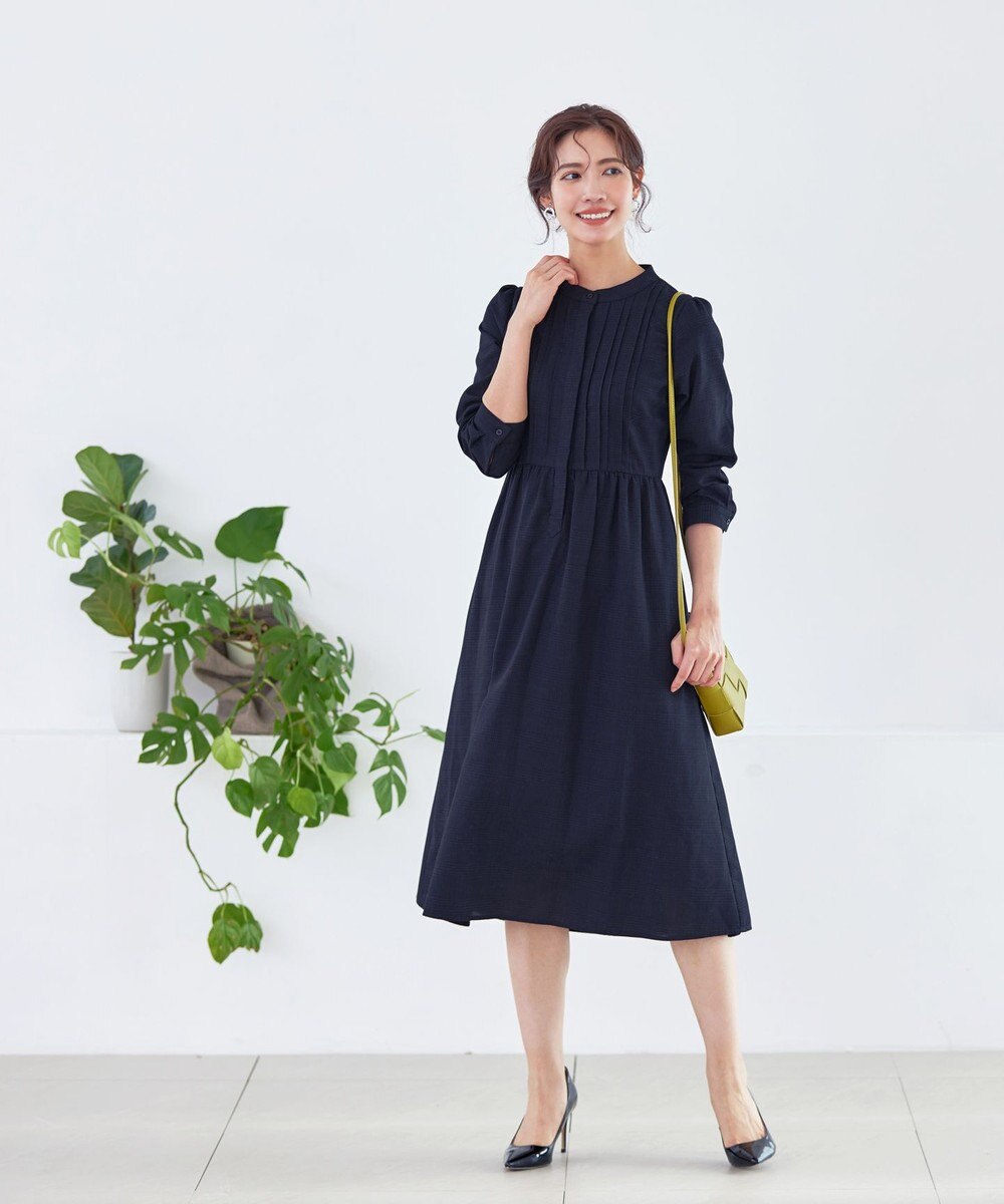 Tiaclasse 【洗える】バンドカラーチェック柄シャツワンピース 