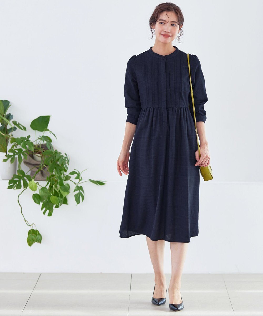 Tiaclasse 【洗える】バンドカラーチェック柄シャツワンピース 