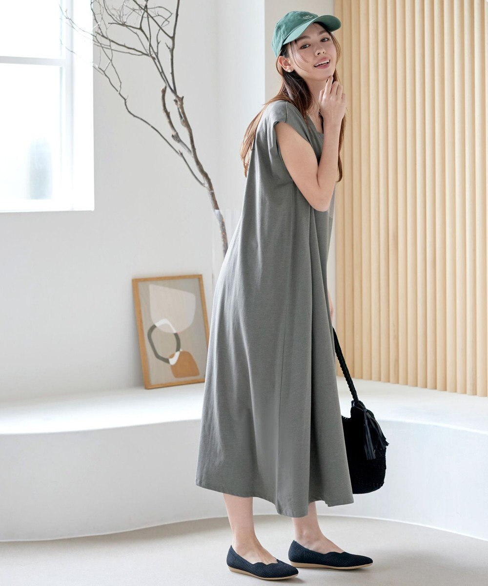 Tiaclasse 【洗える】フレンチスリーブカットソーワンピース 