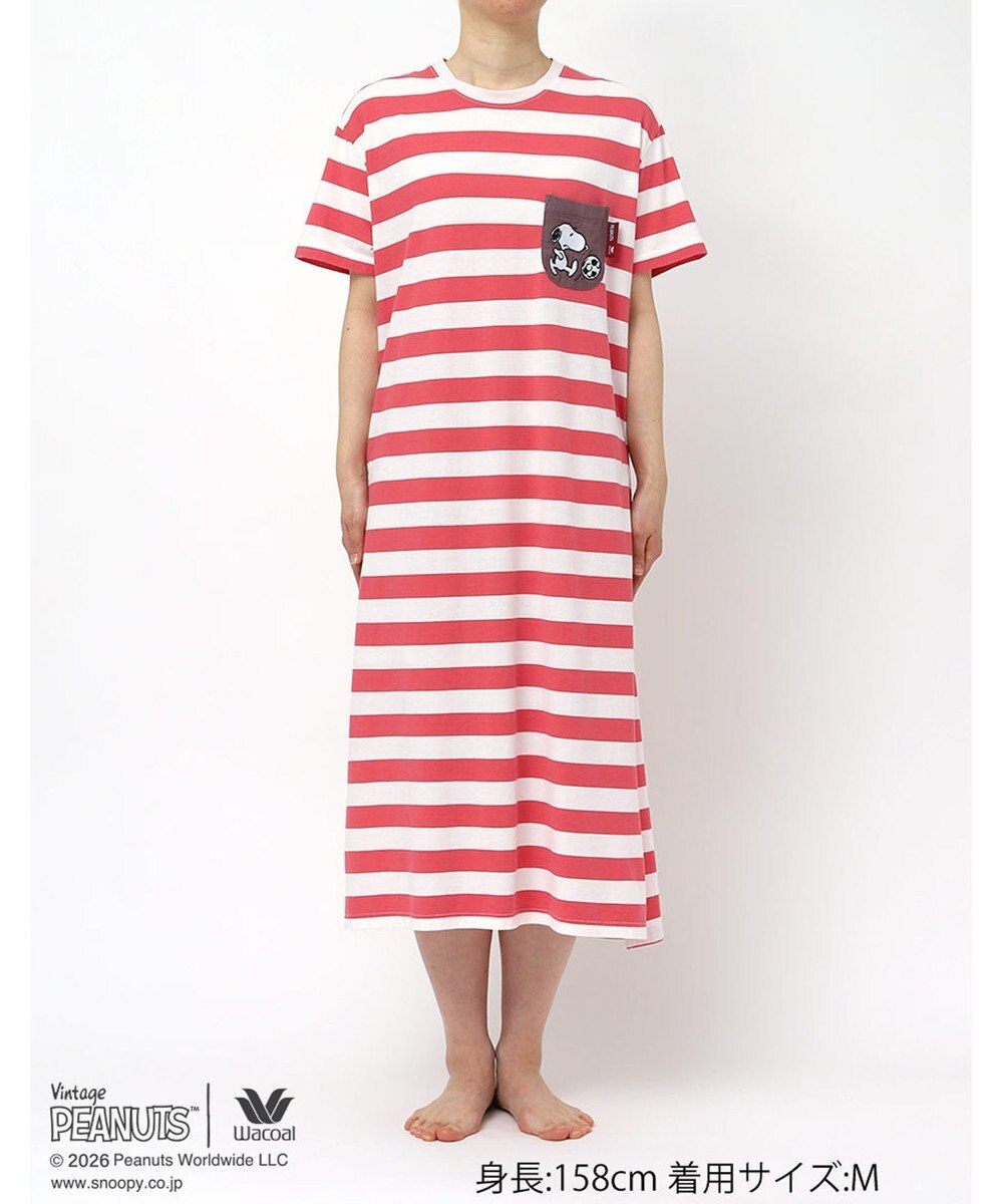 WACOAL PEANUTS ネグリジェ 4分袖 ワンピース 綿100%(本体) スヌーピー レディース FNT166 /ワコール 