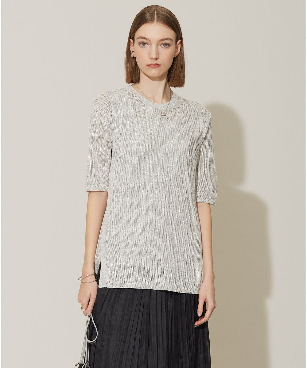 ICB 【WEB限定カラーあり・洗える】 ペーパーブレンドシャインニット 5分袖プルオーバー 