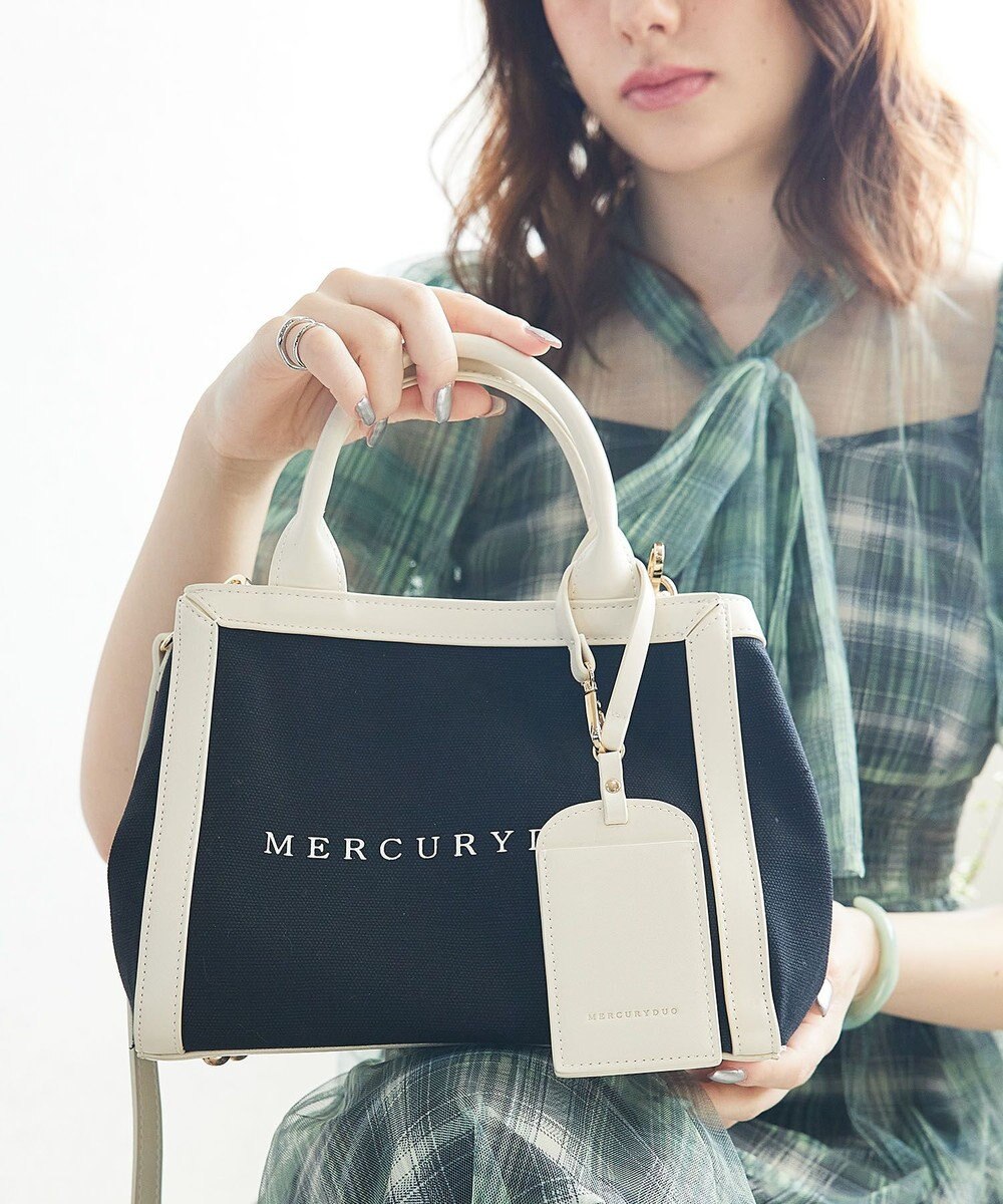 style code 【MERCURYDUO/マーキュリーデュオ】カードケース付 軽量キャンバスロゴ 2WAYトートバッグ 