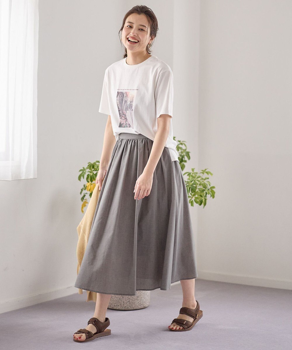 ANY L 【ウエストゴム】シャンブレーライクフレアスカート 