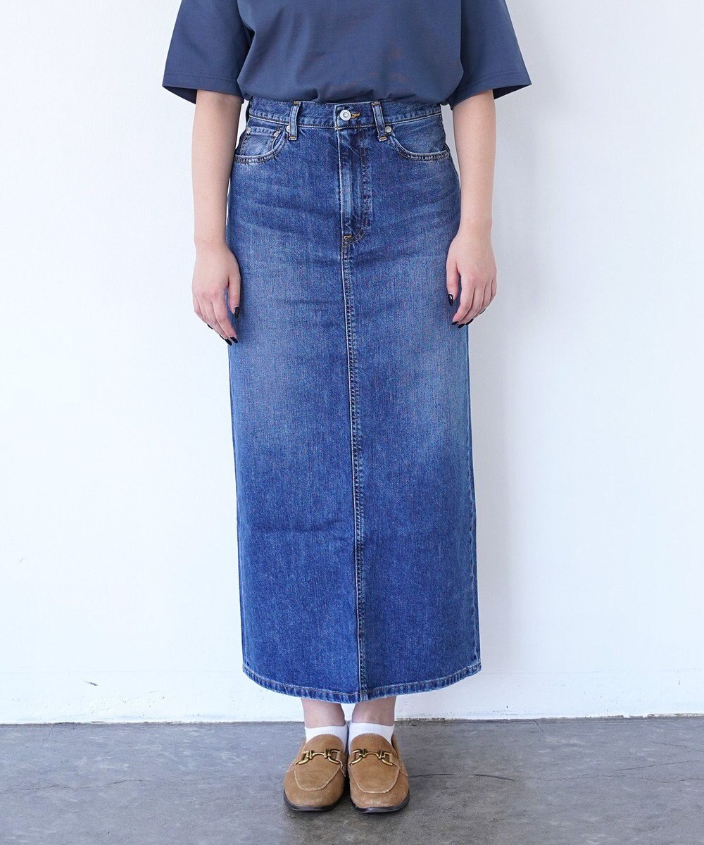 woadblue ＜坪田あさみさんコラボ＞コットン100％I LINE DENIM SKIRT  Iライン デニムスカート 