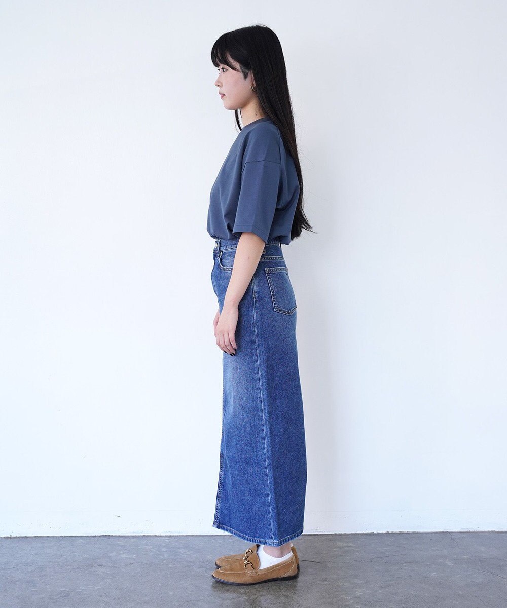 woadblue ＜坪田あさみさんコラボ＞コットン100％I LINE DENIM SKIRT  Iライン デニムスカート 