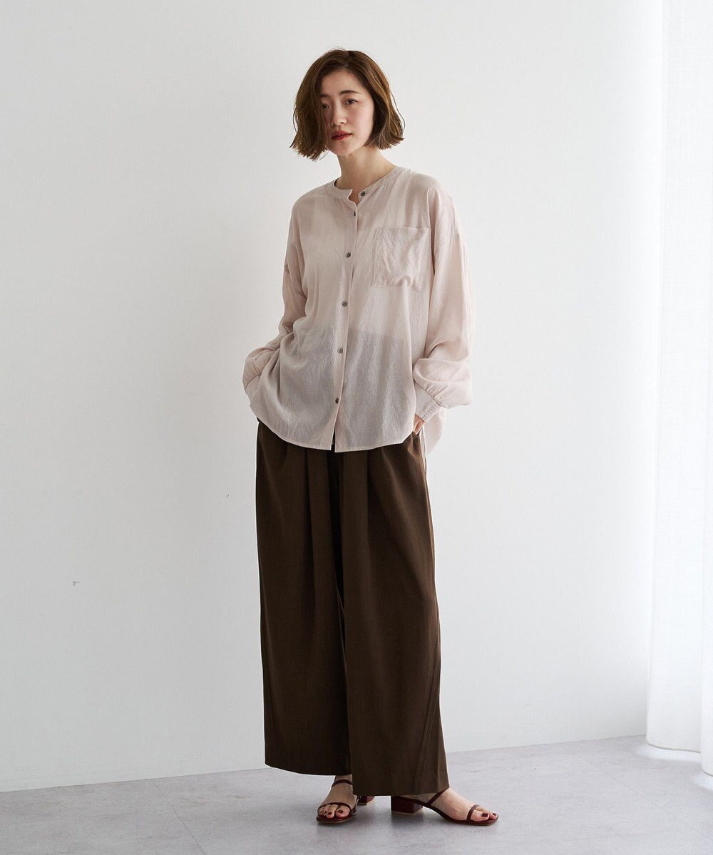 YECCA VECCA ドライタッチシアーバンドカラーシャツ 