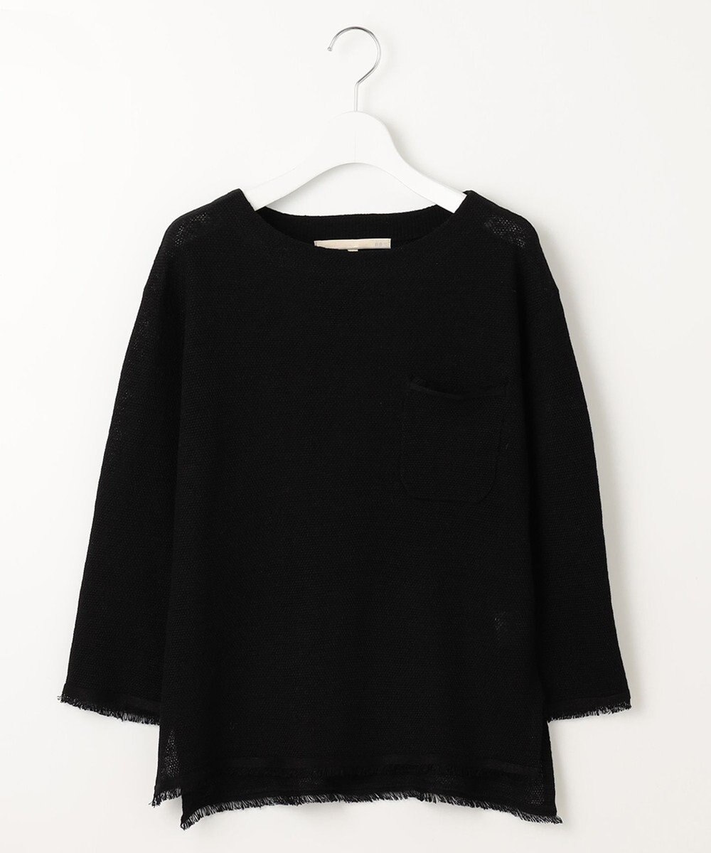 自由区 L 【洗える】リネンフリンジディテール8分袖 ニット 