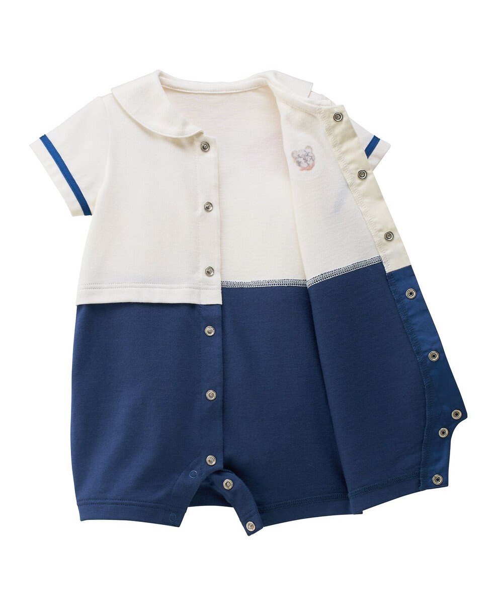 MIKI HOUSE HOT BISCUITS 【70-80cm】くま耳 セーラーカラー ショートオール 