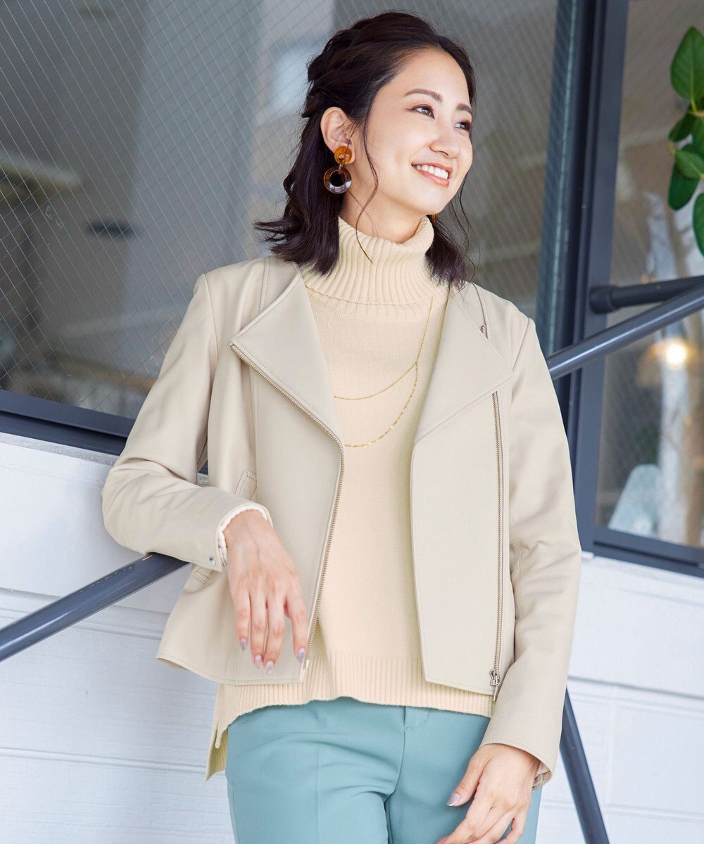 Tiaclasse 【洗える】もっちり柔らかいリブタートルプルオーバーニット 