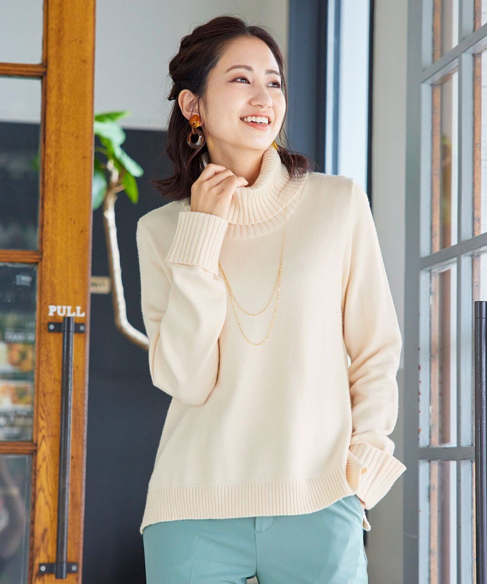 Tiaclasse 【洗える】もっちり柔らかいリブタートルプルオーバーニット 