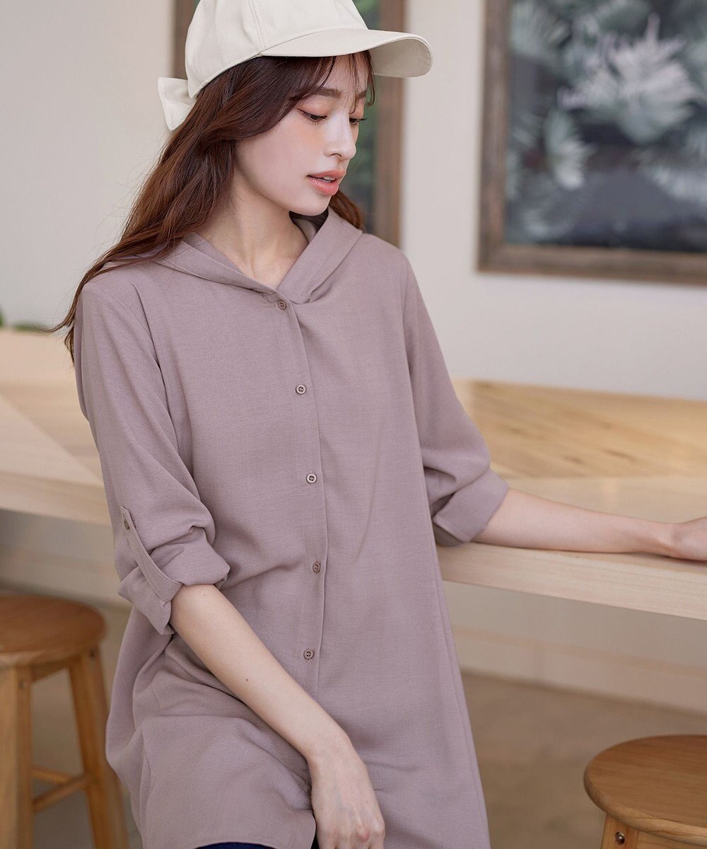 Tiaclasse 【新色追加・洗える】麻調パーカーチュニックブラウス 