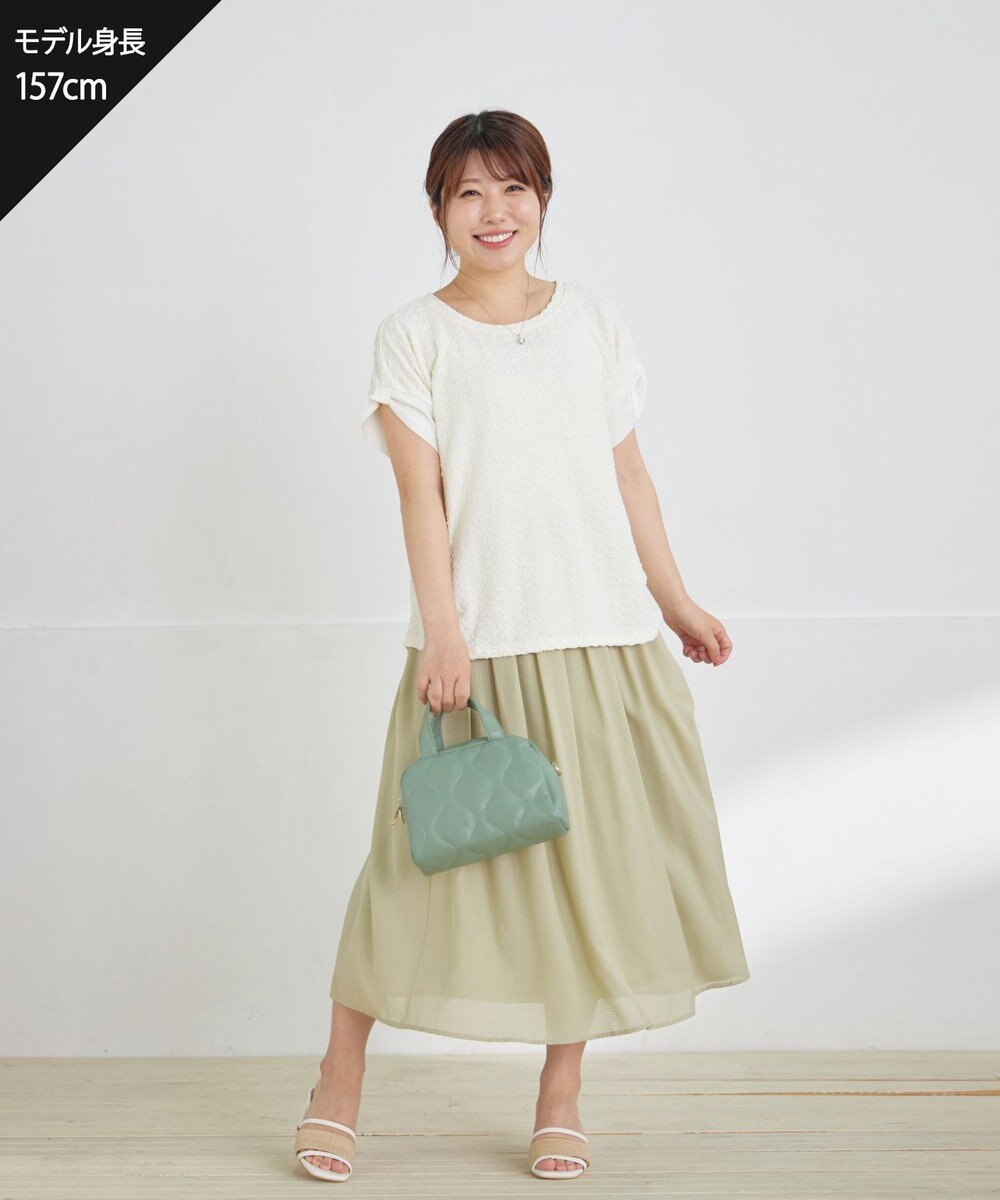 Tiaclasse L 【洗える】ふくれジャカードカフス付きカットソー 