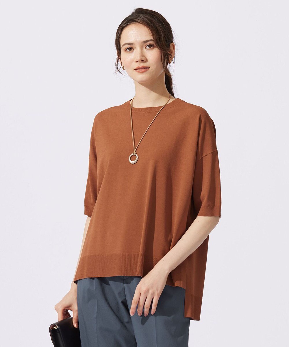 自由区 L 【接触冷感・UVカット・WEB限定カラーあり】クレープストレッチプルオーバー ニット 