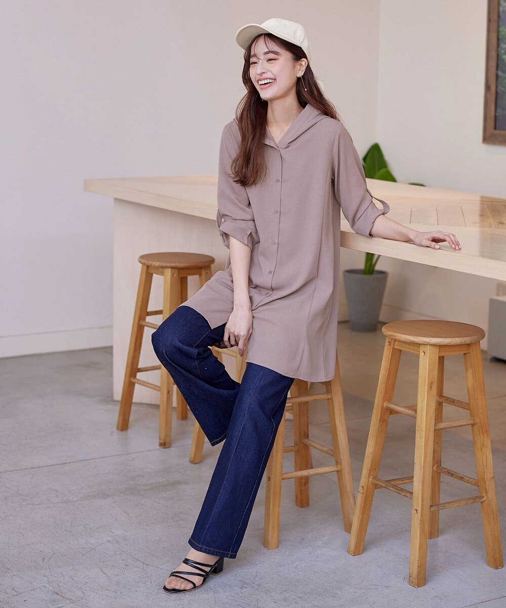 Tiaclasse 【新色追加・洗える】麻調パーカーチュニックブラウス 