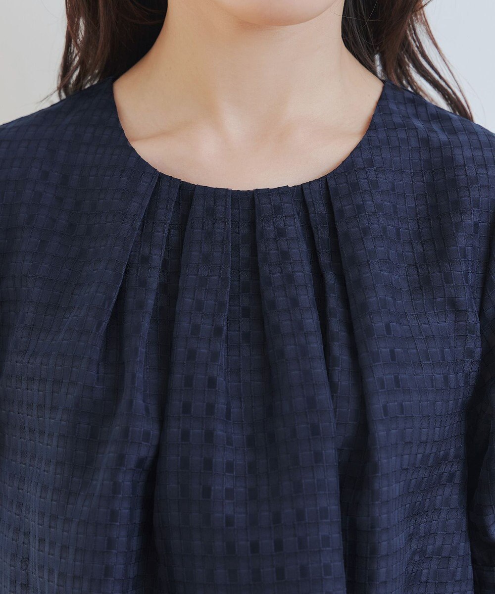 Tiaclasse 【洗える】シアーチェックパフスリーブチュニックブラウス 