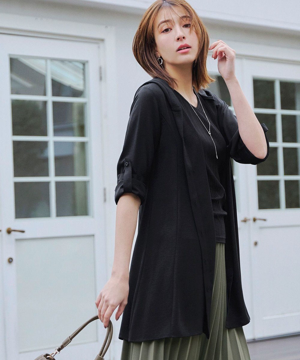 Tiaclasse 【新色追加・洗える】麻調パーカーチュニックブラウス 