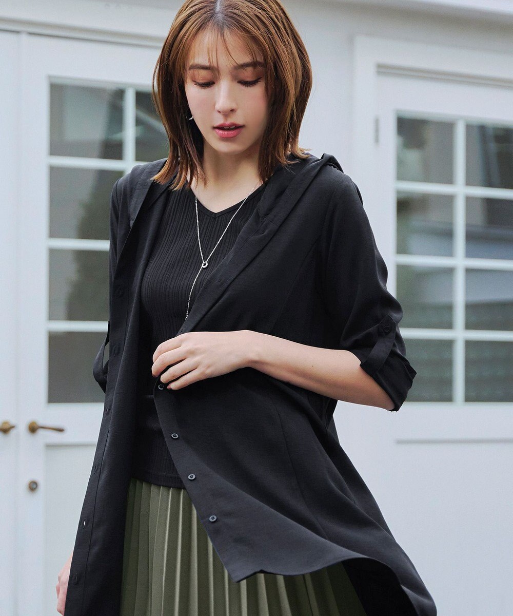 Tiaclasse 【新色追加・洗える】麻調パーカーチュニックブラウス 