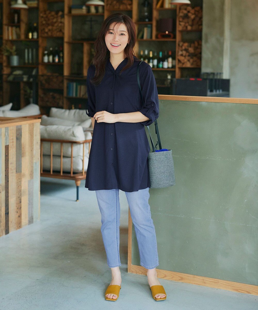 Tiaclasse 【新色追加・洗える】麻調パーカーチュニックブラウス 