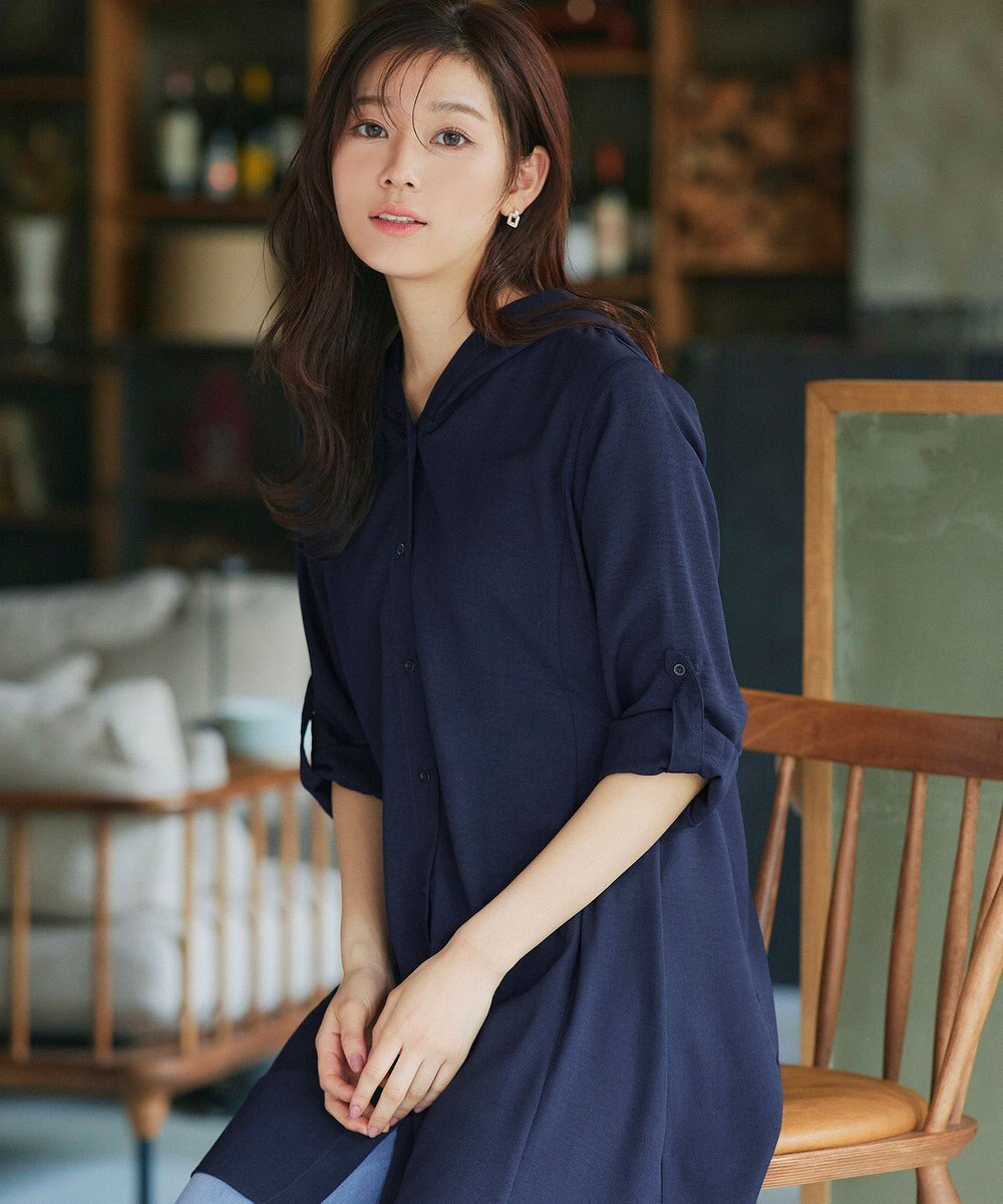 Tiaclasse 【新色追加・洗える】麻調パーカーチュニックブラウス 