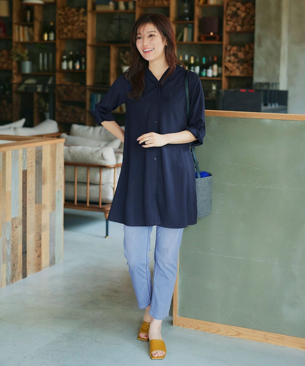 Tiaclasse 【新色追加・洗える】麻調パーカーチュニックブラウス 