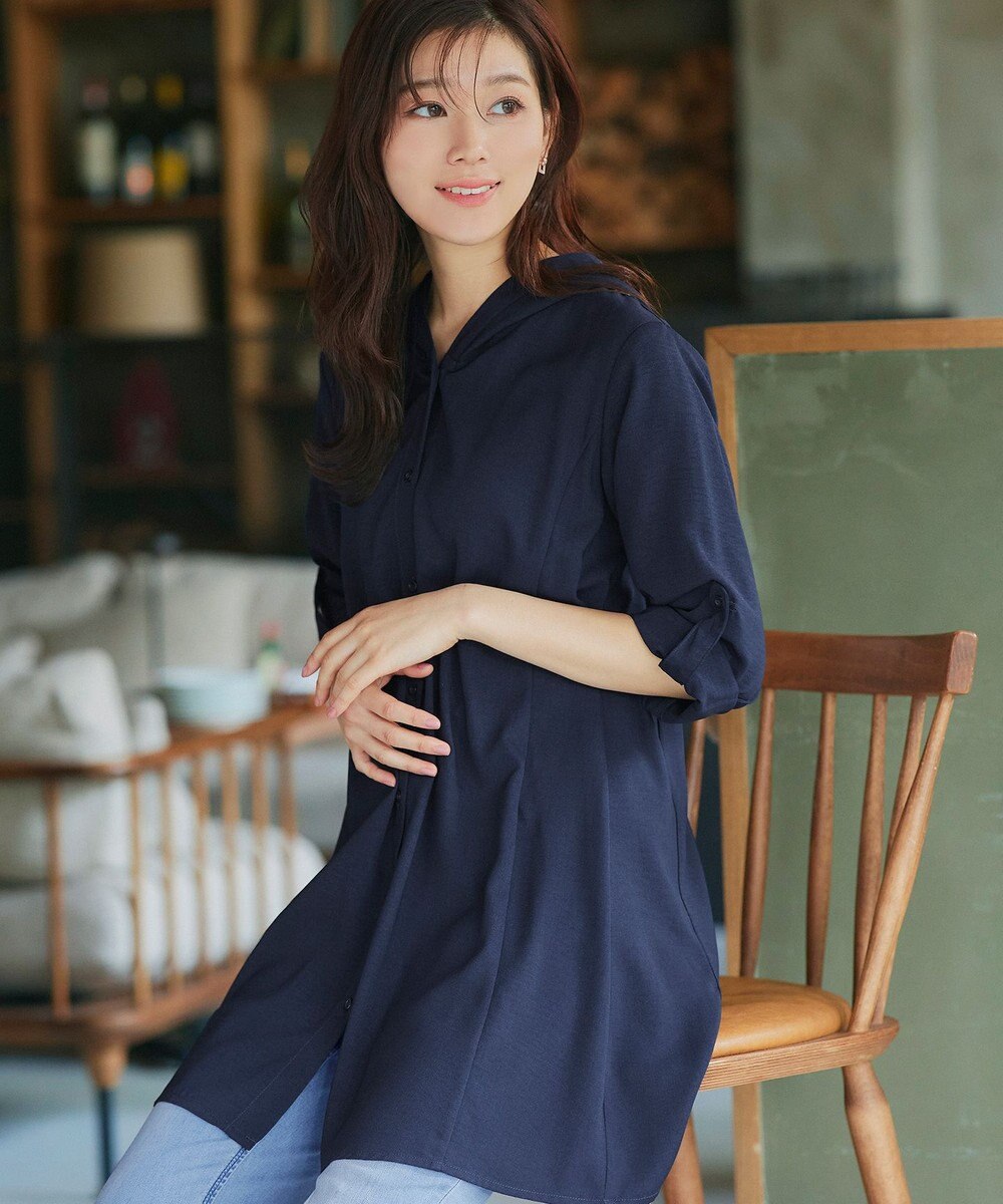 Tiaclasse 【新色追加・洗える】麻調パーカーチュニックブラウス 